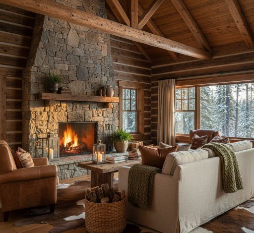 Rustic Comfort: Incorporate wood beams, stone textures, and warm colors for a cozy cabin feel.
